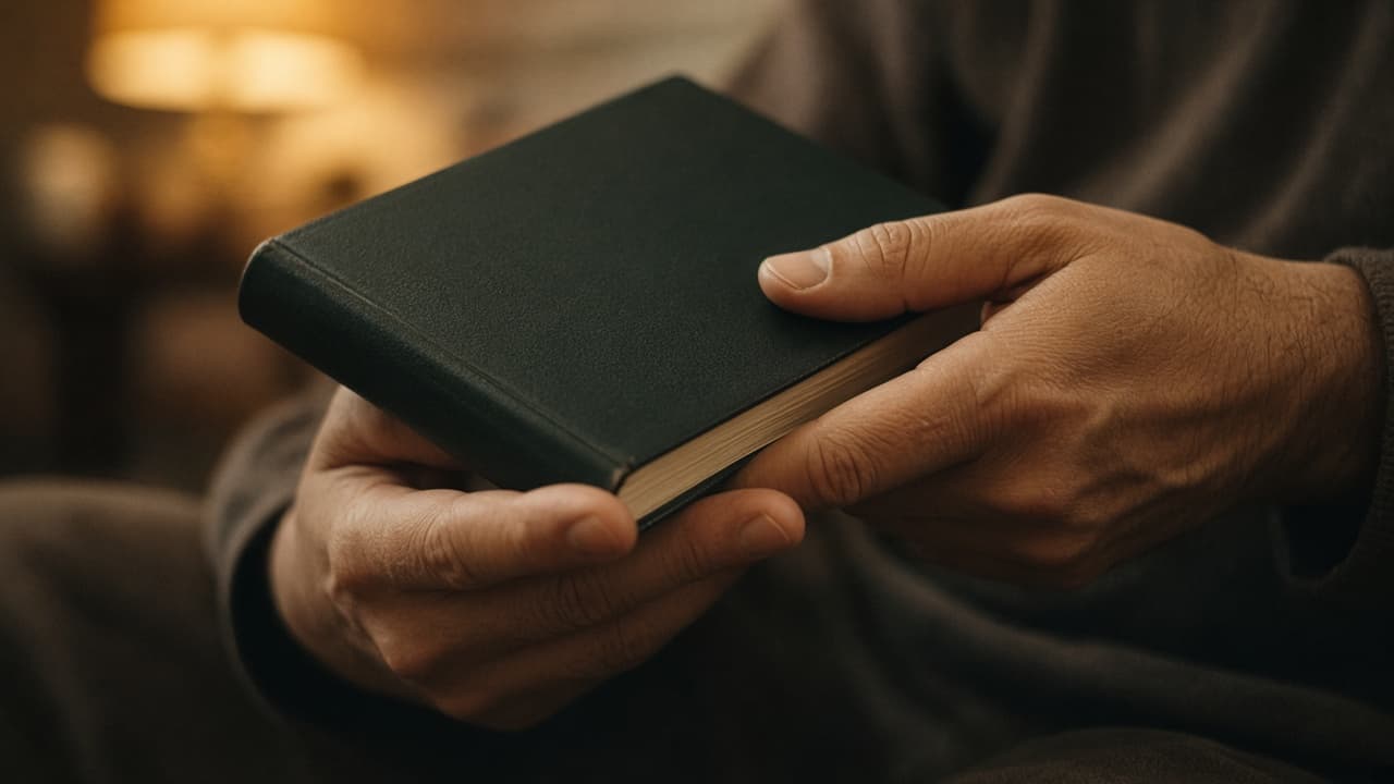 Hands holding a mushaf during a peaceful Quran reading session